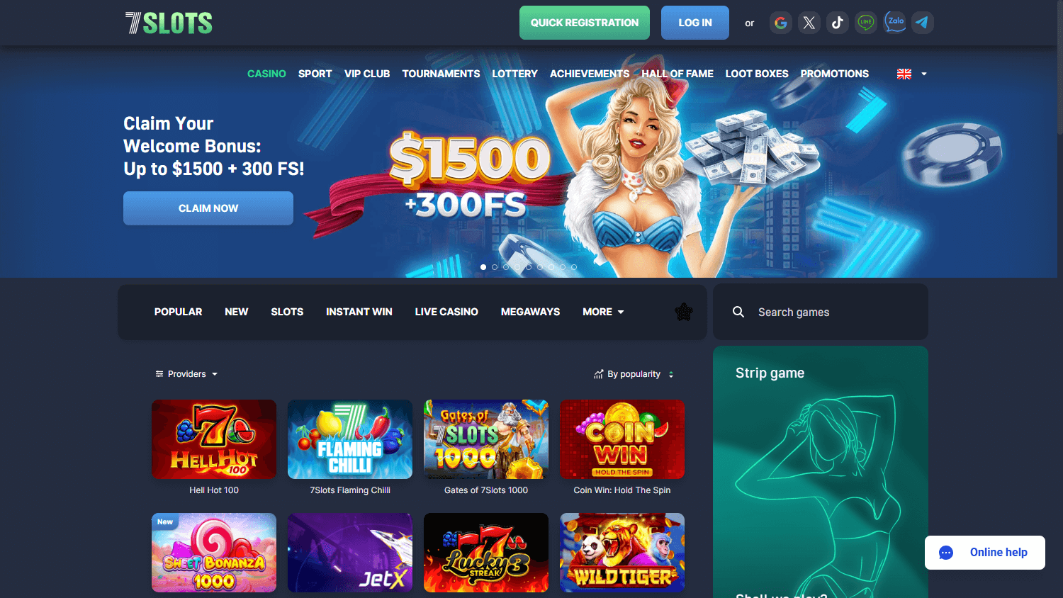 7slots Casino Türkiye giriş arayüzü